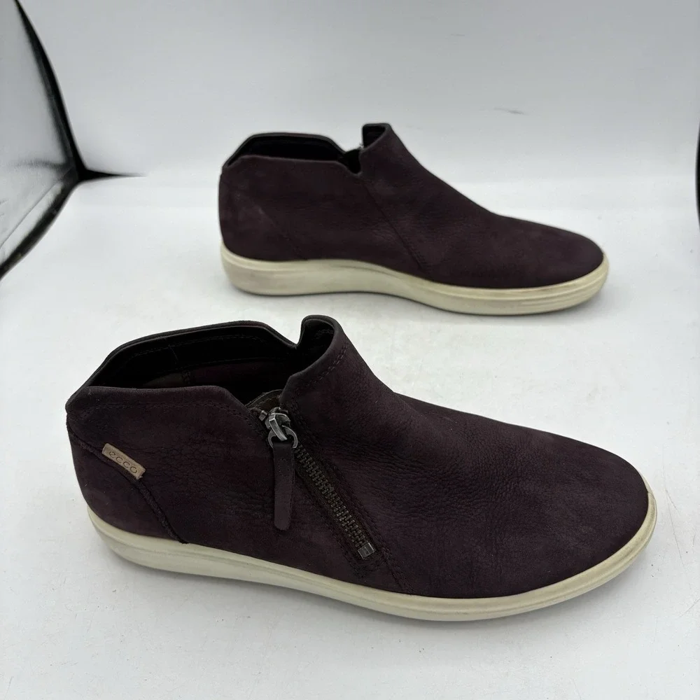 Ecco Sneaker Boot Womens Size 9 Soft 7 Zip Bootie Burgundy Purple Leather